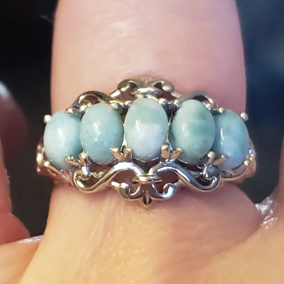 NWT Genuine Natural Aqua Larimar Ocean Cascade Ring - Picture 6 of 8